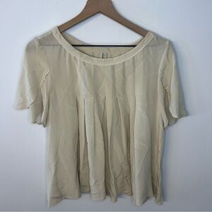 IRO Women’s Cream 100% Silk Pleated Short Sleeve Blouse, Size 2